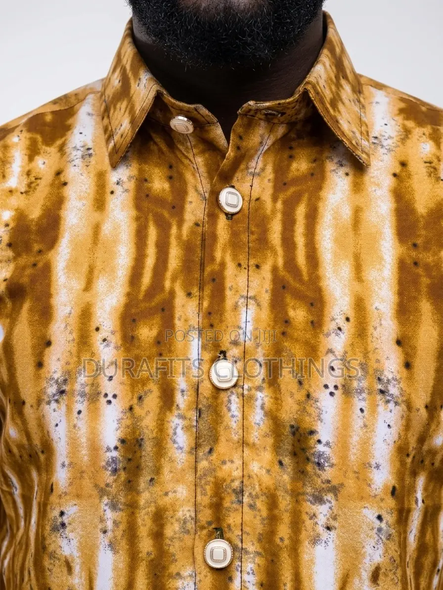 Men’s Ochre Tie-Dye African Print Short-Sleeve Shirt