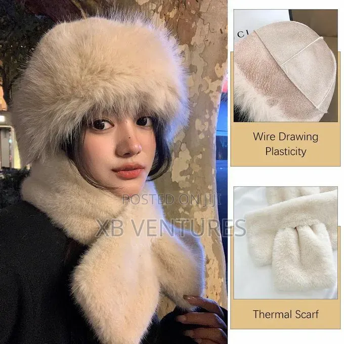 Ladies Faux Mink Fur Hat + Scarf Set