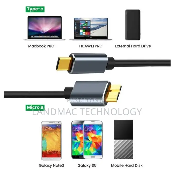 Tpye-C USB3.0 Micro B External Hard Drive Cable - 30 CM