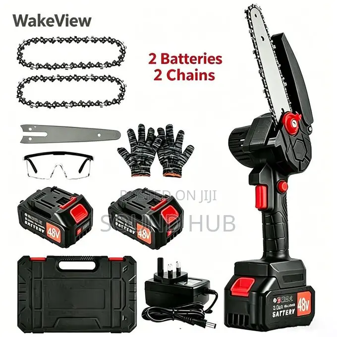 6-Inch 48V Cordless Chainsaw, 2 Batteries 2 Replacement Chains