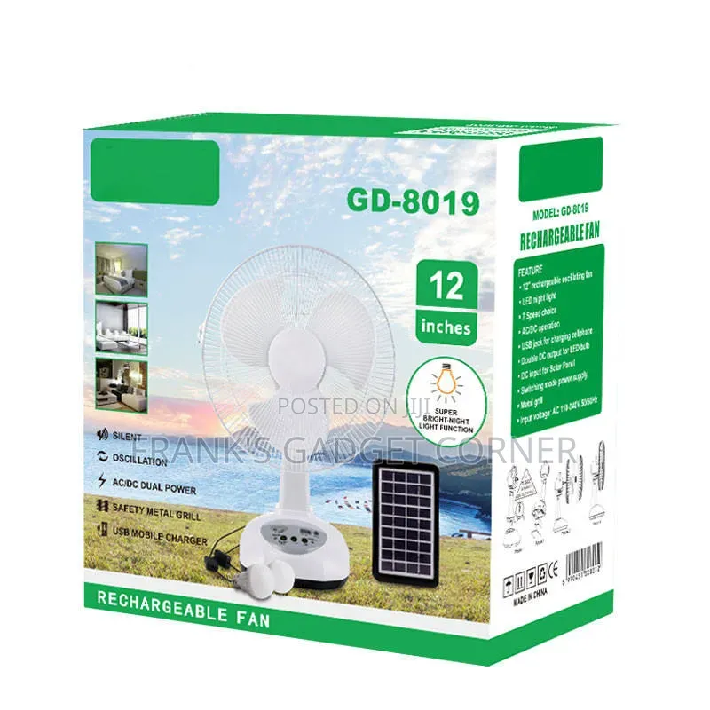 12" Rechargeable Solar Fan