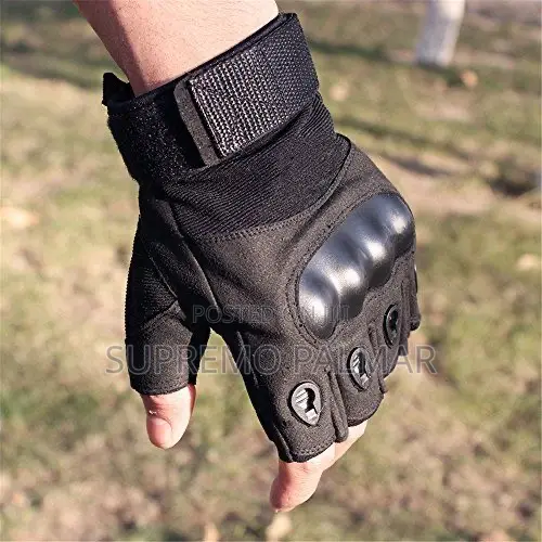 Tactical Motorcycle Gloves Fingerless Hard Knuckle + Velcro Strap