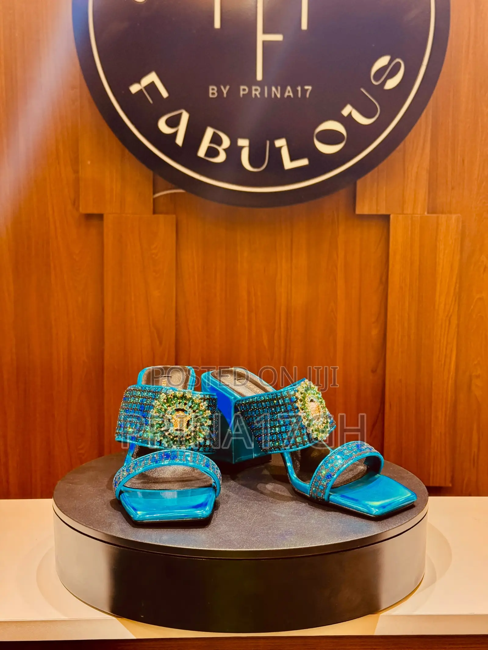 Teal Blue Block Mule Heels