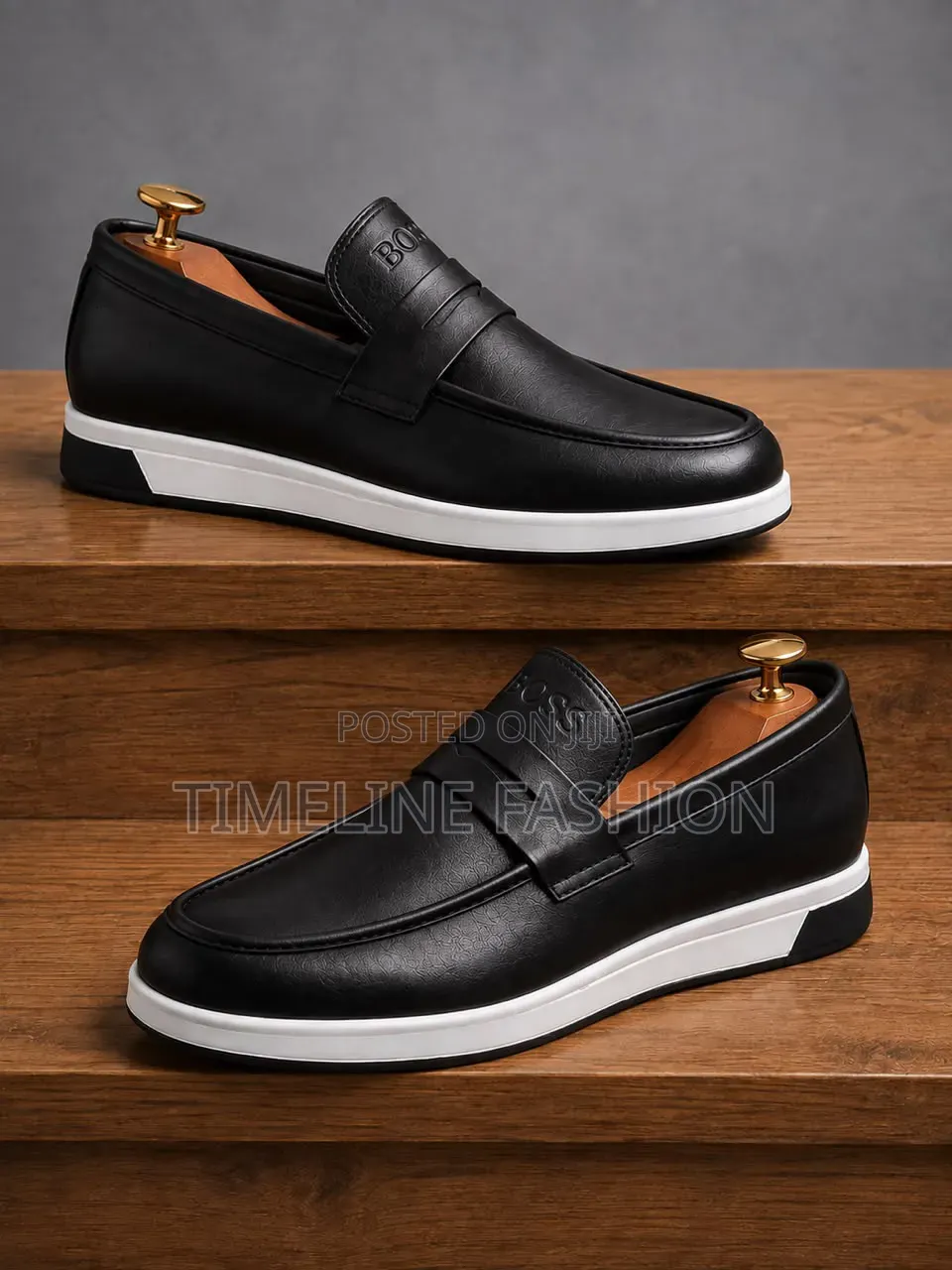 Quality Boss Black and White Men's Leather Loafers