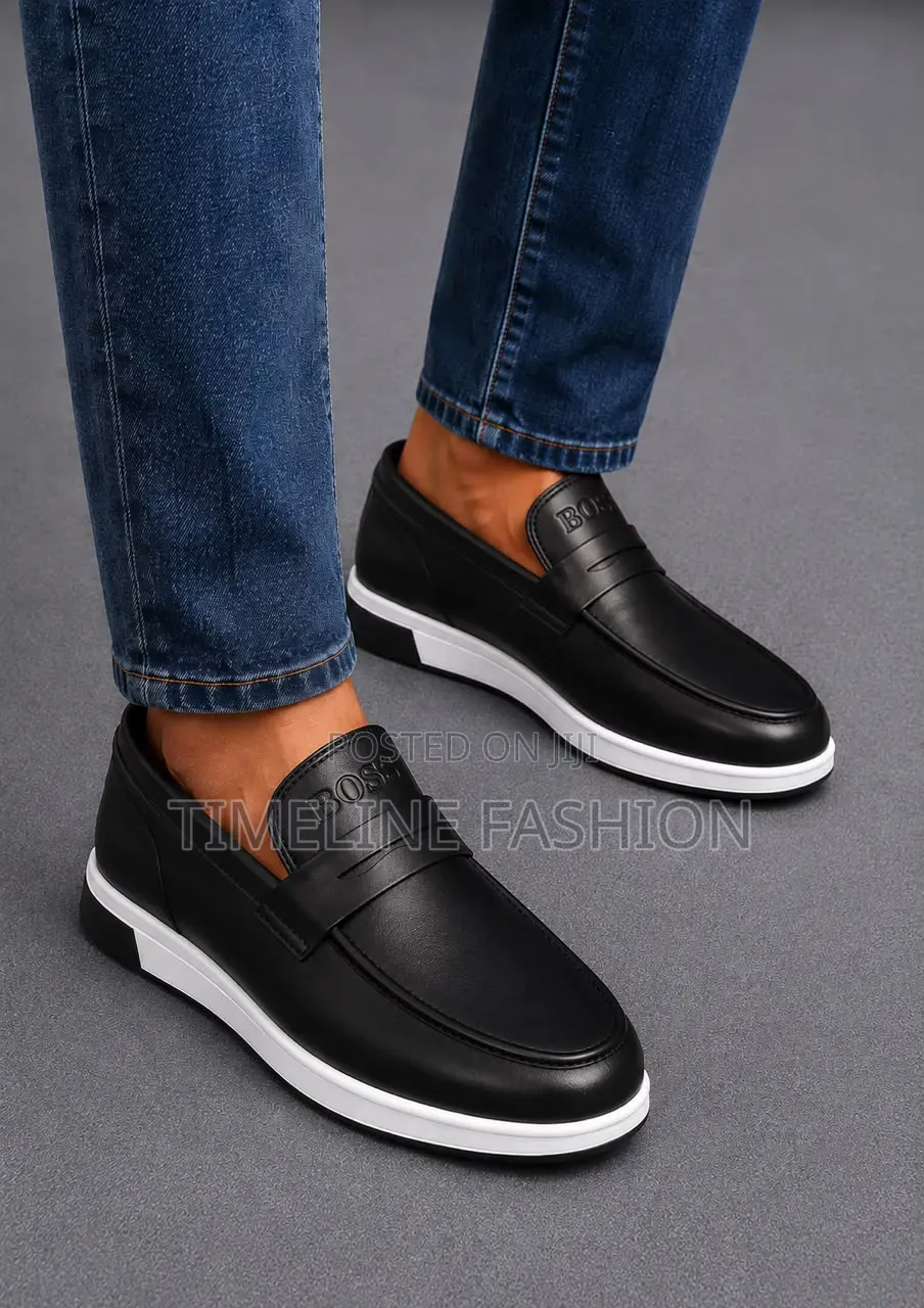 Quality Boss Black and White Men's Leather Loafers