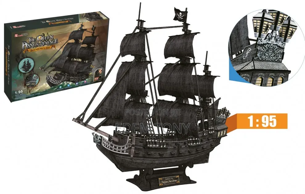 LED Queen Anne’s Revenge Blackbeards Pirate Ship Cubic 3D Puzzle