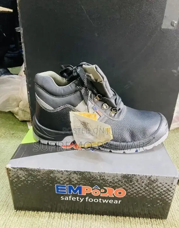 Emporo Safety Boots - Black Leather Work Boots With Reflective Tapes