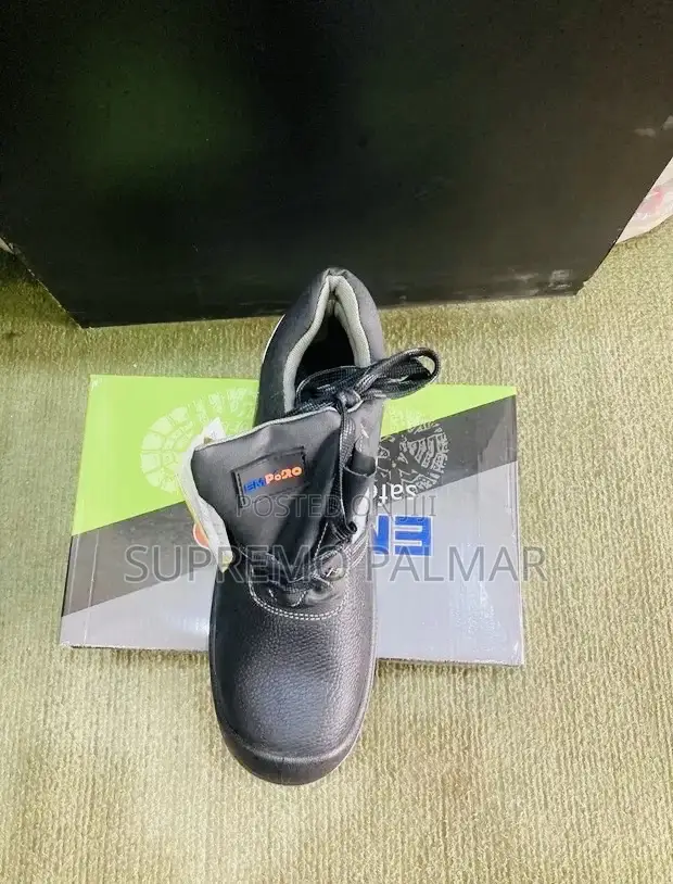 Emporo Safety Boots - Black Leather Work Boots With Reflective Tapes