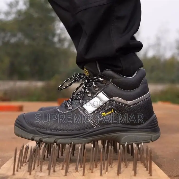 Emporo Safety Boots - Black Leather Work Boots With Reflective Tapes