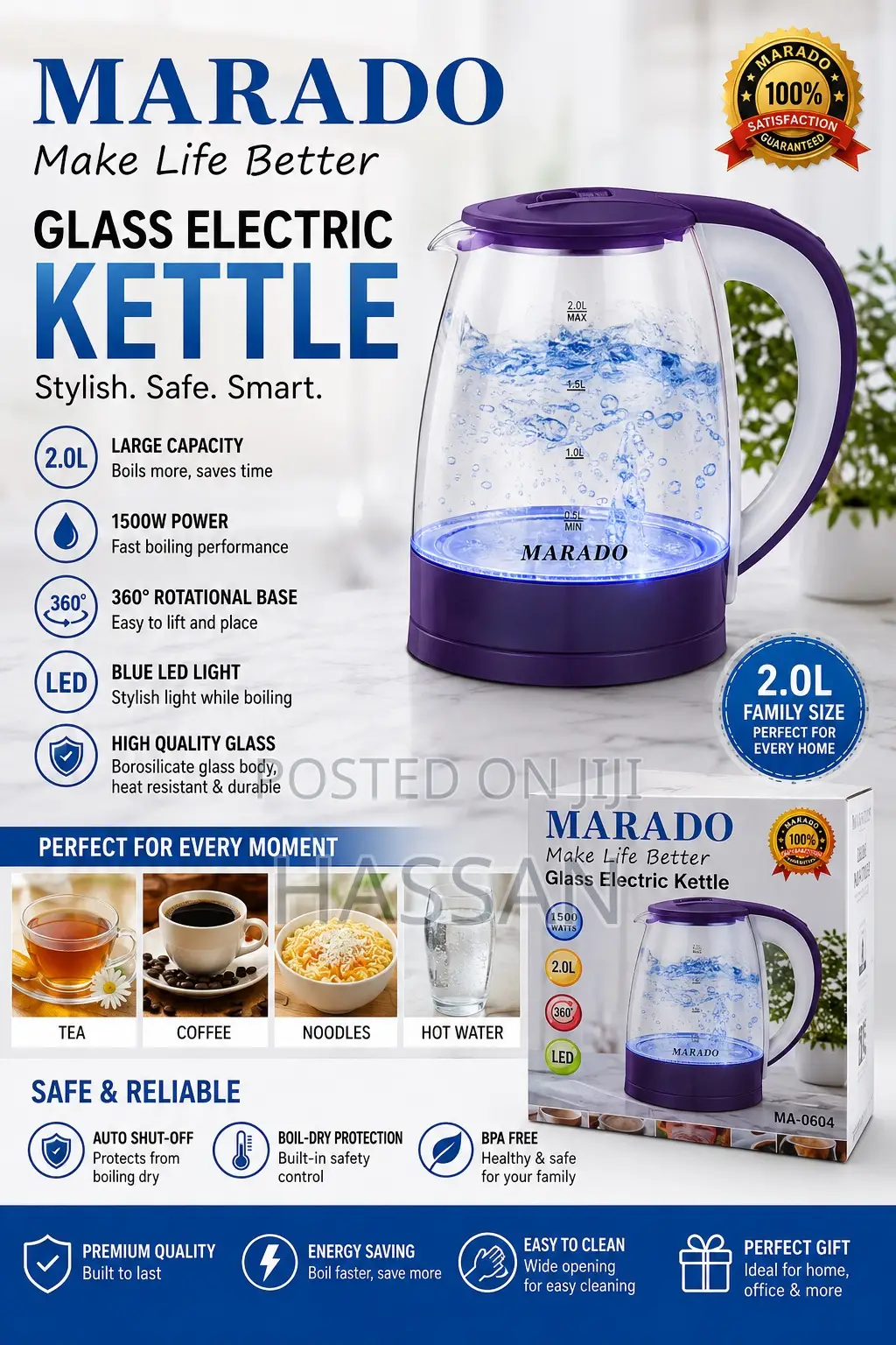 Glass Electric Kettle 2.0L 1500watts