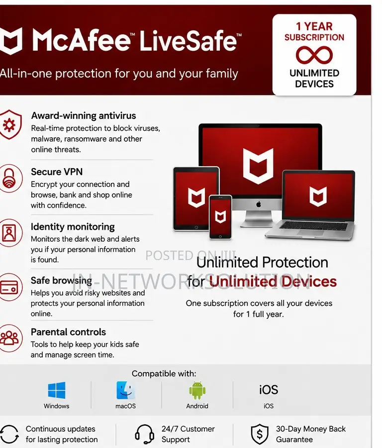 McAfee Livesafe 1 Year / Unlimited Devices (Global)