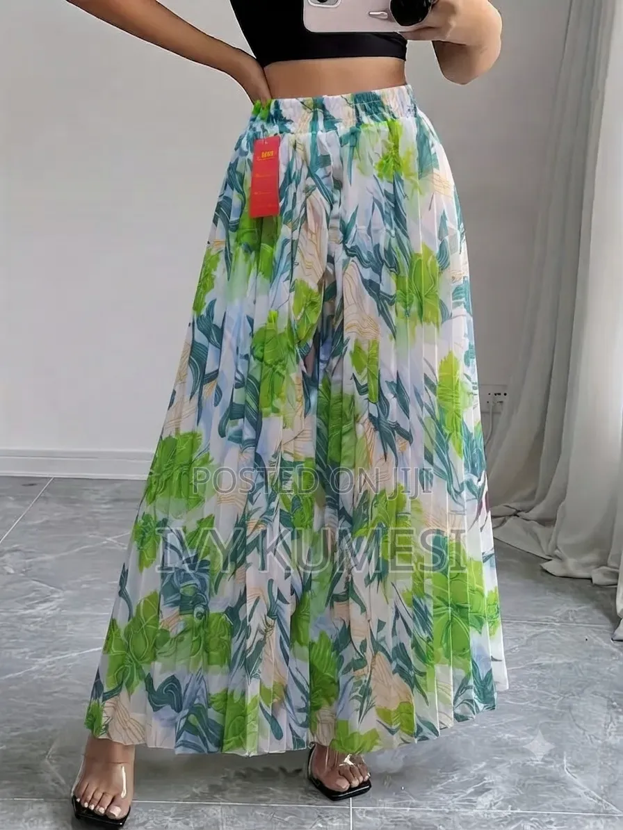Boho Floral Pleated Maxi Skirt With Elastic High Waist