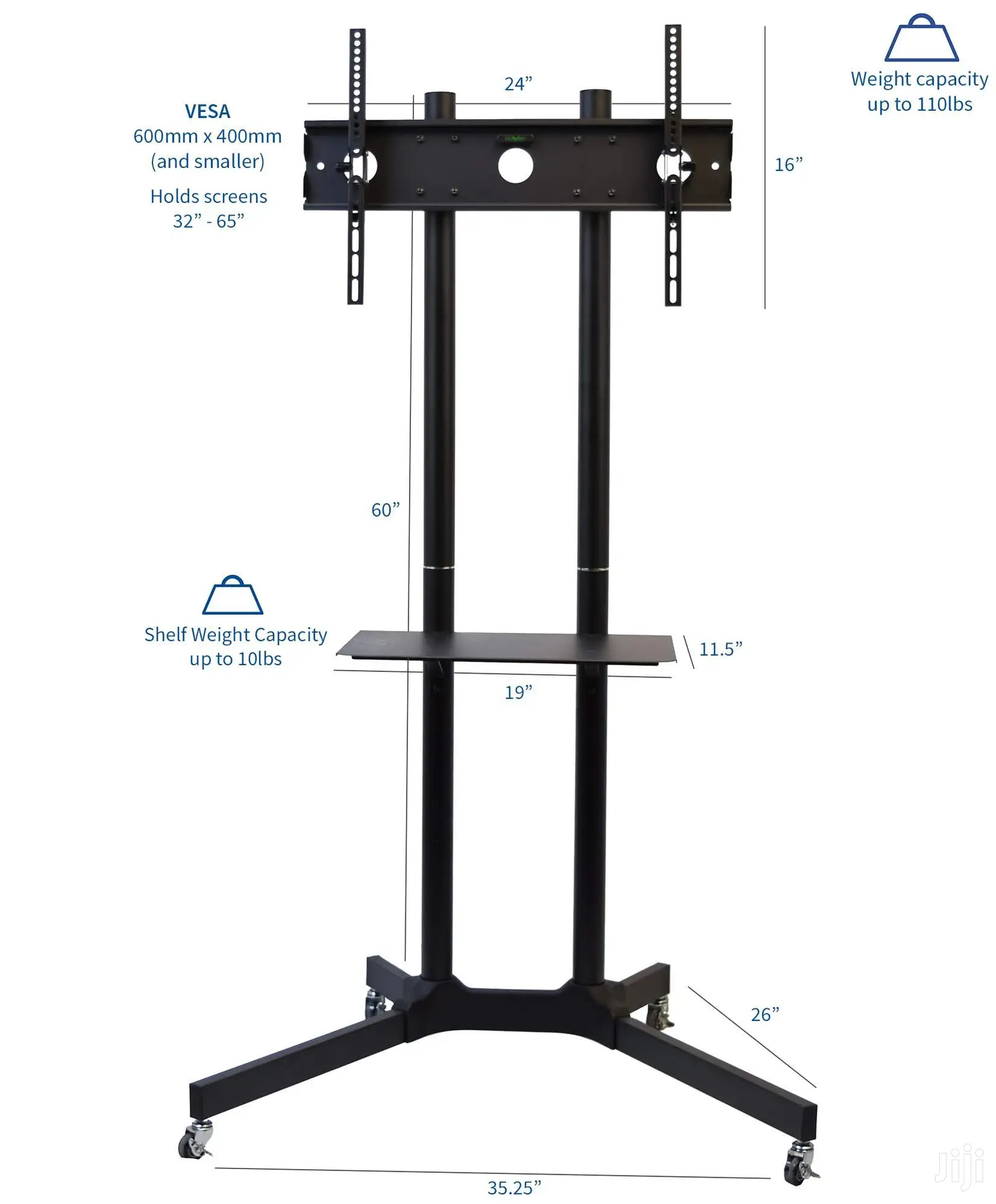 Mobile TV Cart Rolling Stand With Laptop Shelf/Tray,32-70