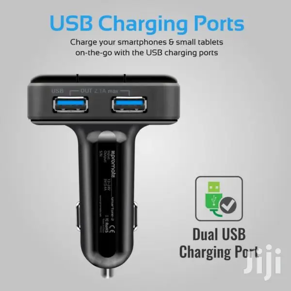 Promate Smartune-2 Universal BT In-car FM+USB Charging Ports