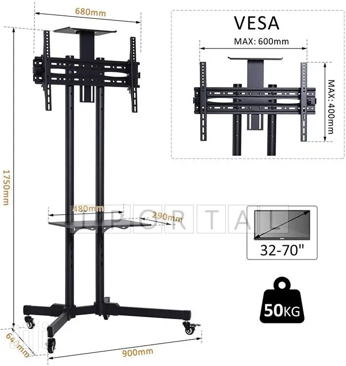Adjustable Mobile TV Stand Cart-