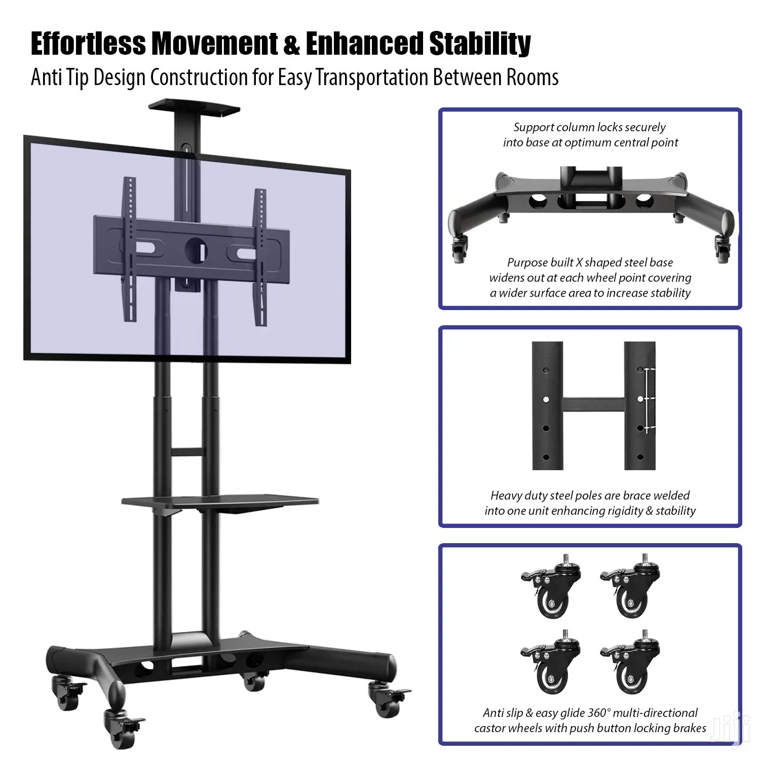 Ever Lasting Flat Mobile Tv Media Stand Cart For 32-70”Inch