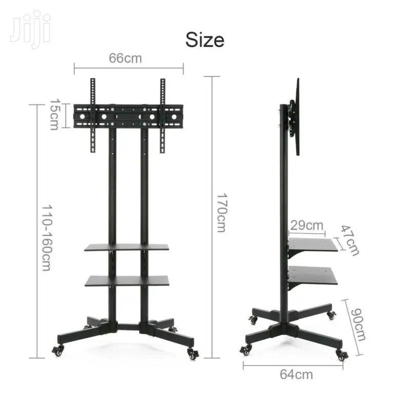 Trolley Rolling TV Mobile Stand + Shelf Locking Wheels