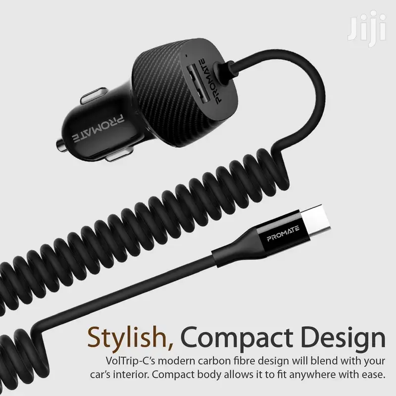 Promate Voltrip-I 3.4A Car Charger+Lightning Coiled Cable