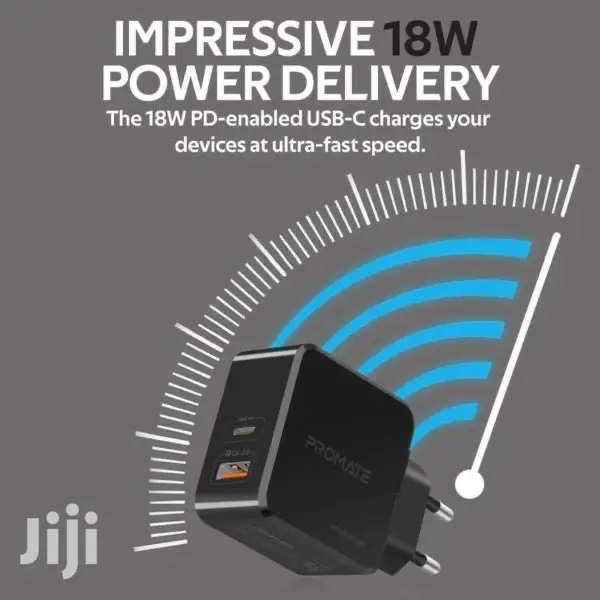 Promate Powercube~36W Fast Charging Dual Port Charger(Black)