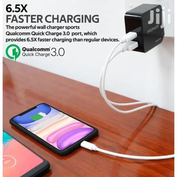 Promate Powercube~36W Fast Charging Dual Port Charger(Black)