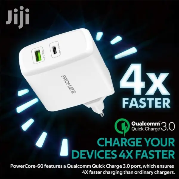 Promate Powercore-60 USB-C Wall Adapter+60watt Power and QC
