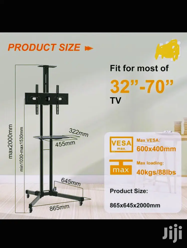 Perfect for Rooms Movable Tv Stand With Wheels 32”-70”