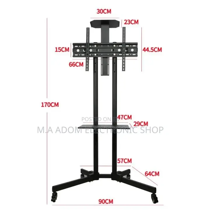 Heavy Duty Mobile Tv Stand With Free Wheels & Dvd Shelf