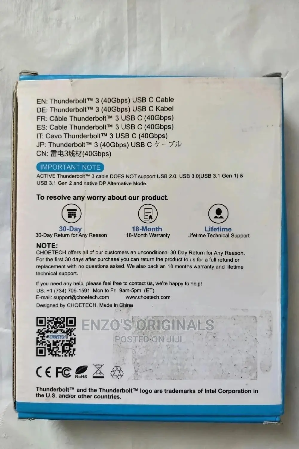 Thunderbolt 3 Active Cable 100w 40gbps Choetech Brand