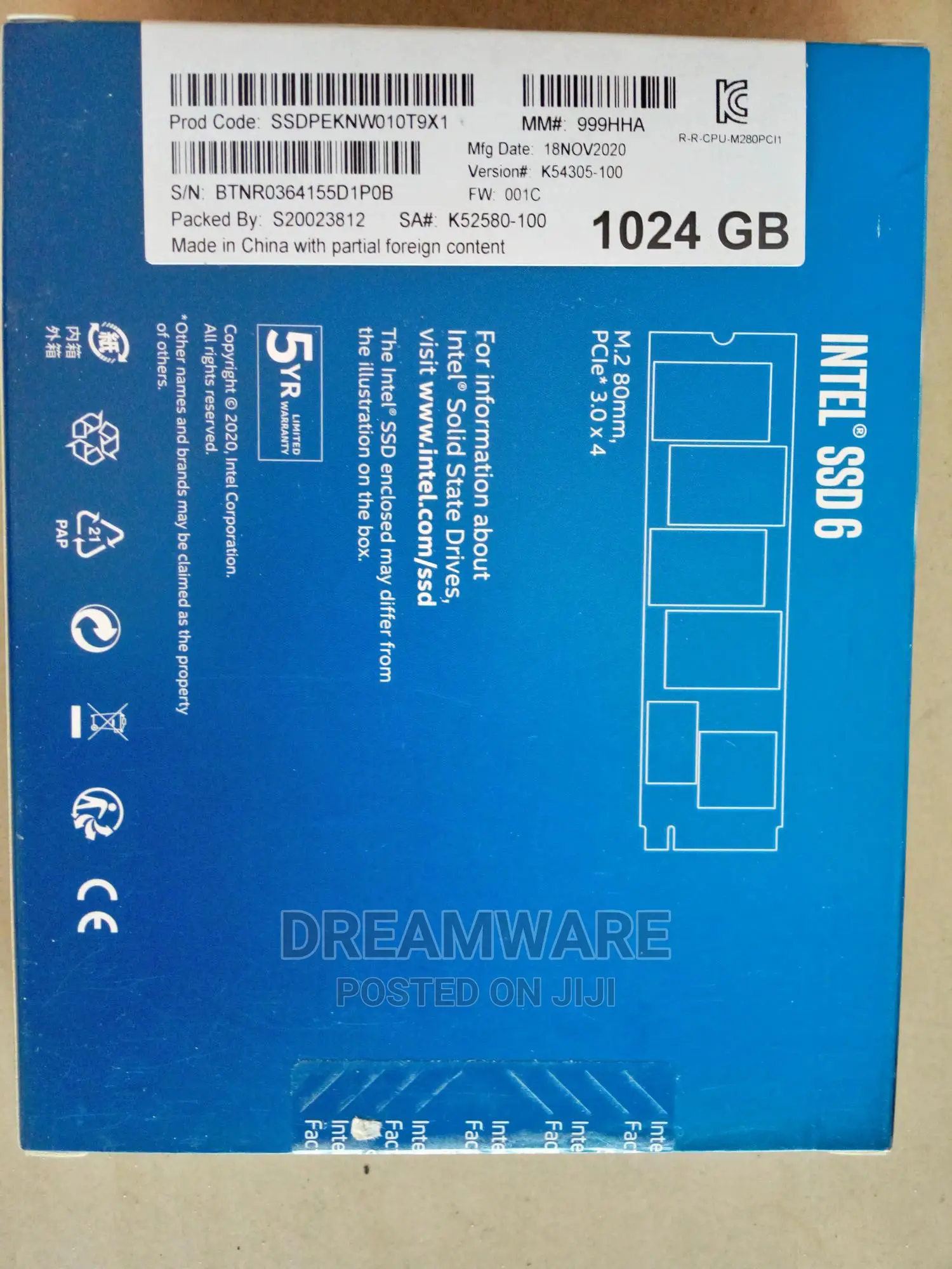 Intel Ssd6 Series 1tb M.2 Pcie 3.0 X4 Nvme Drive