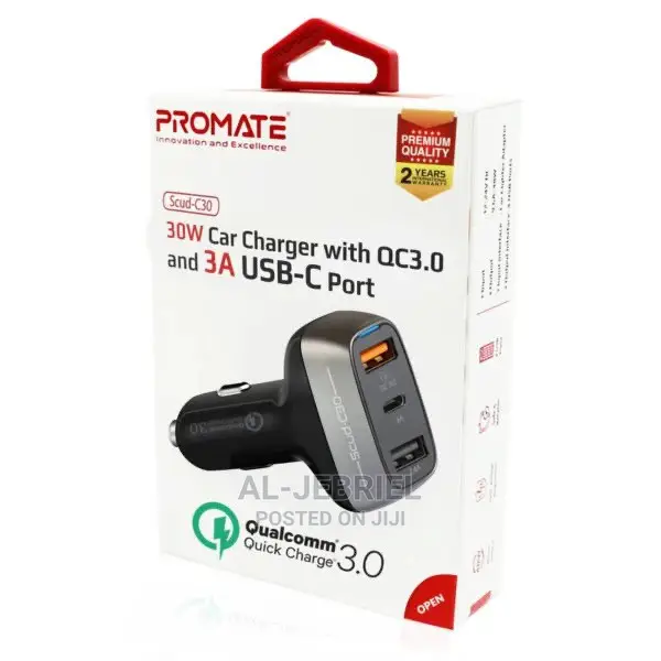 Promate Scud-C30 30W Car Charger With QC3.0 3A USB-C Port