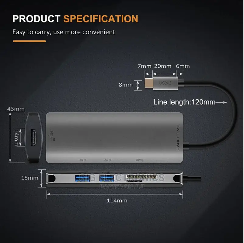 Type C Hub 6 In 1 Hdmi - 2 Usb 3.0 - Sd Card Tf Usb-c 3.0