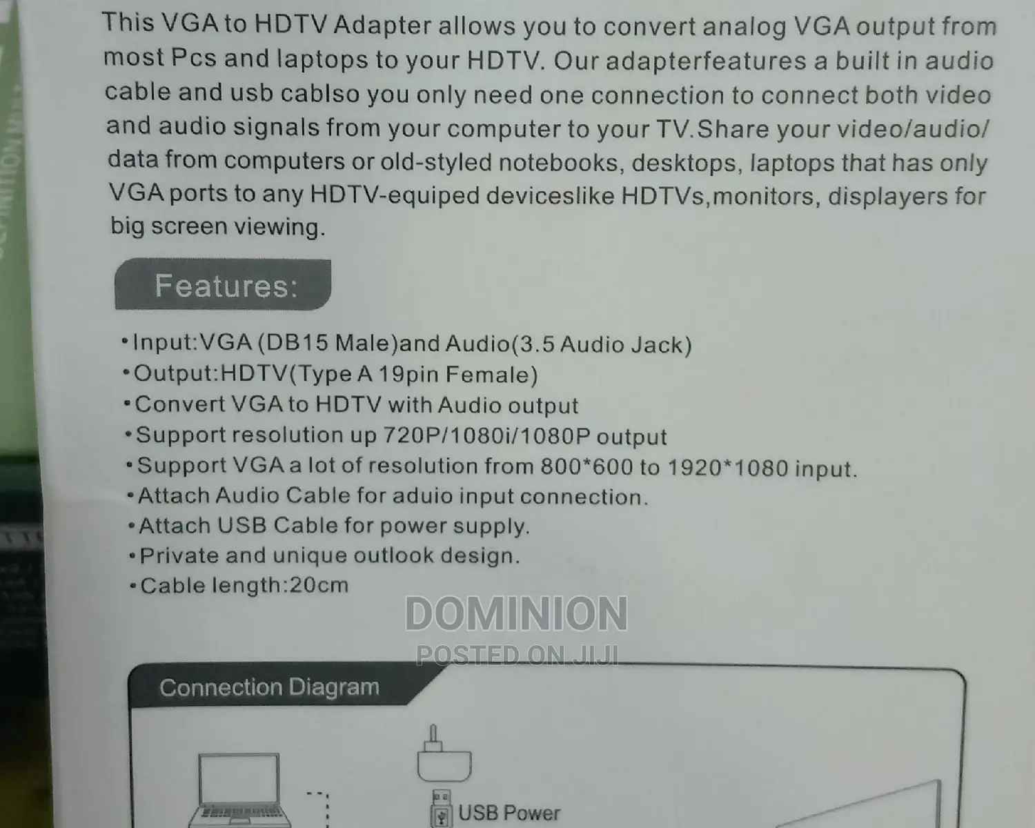 VGA to HDMI/HDTV Adapter With Audio
