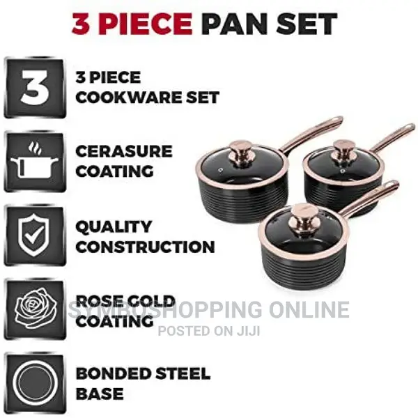 Tower Saucepan Set Non-Stick Ceramic Coating,Black Rose Gold