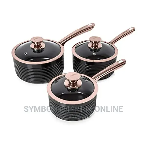 Tower Saucepan Set Non-Stick Ceramic Coating,Black Rose Gold