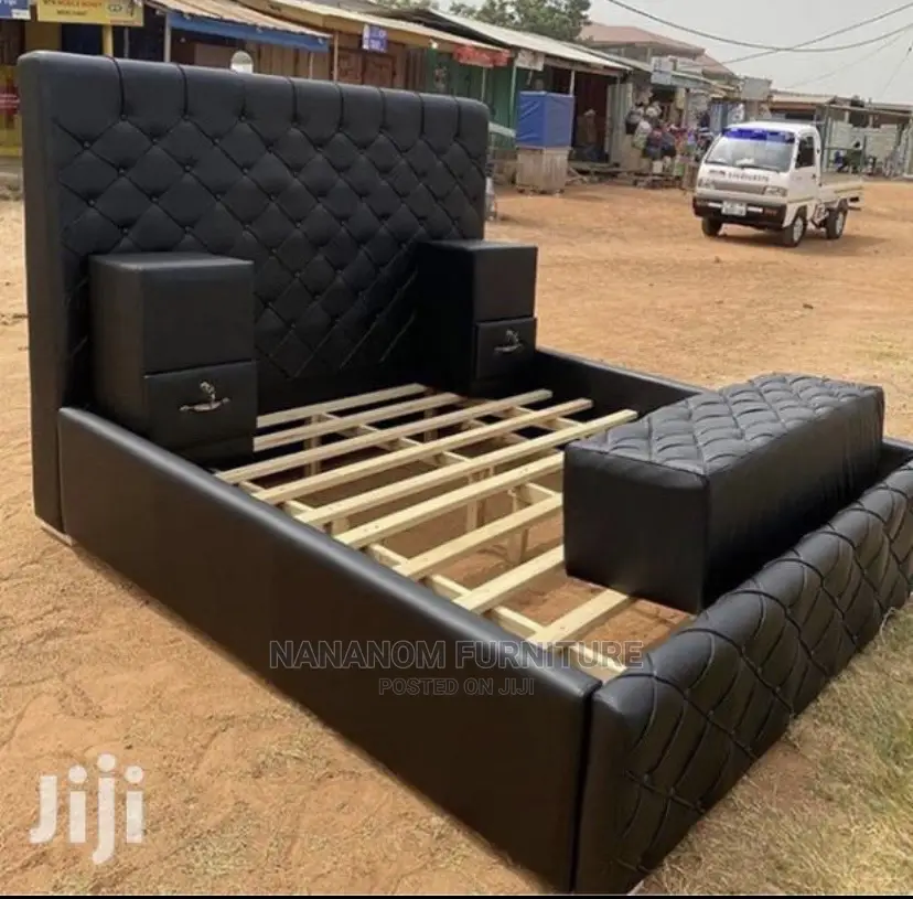Double Bed Frame With Side Drawers and Seat