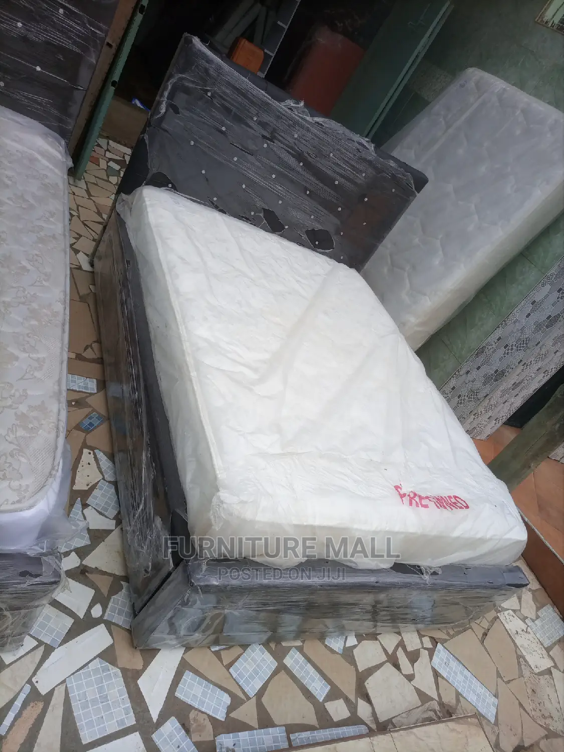 Black 60x80 Bed Plus Mattress . Free Delivery