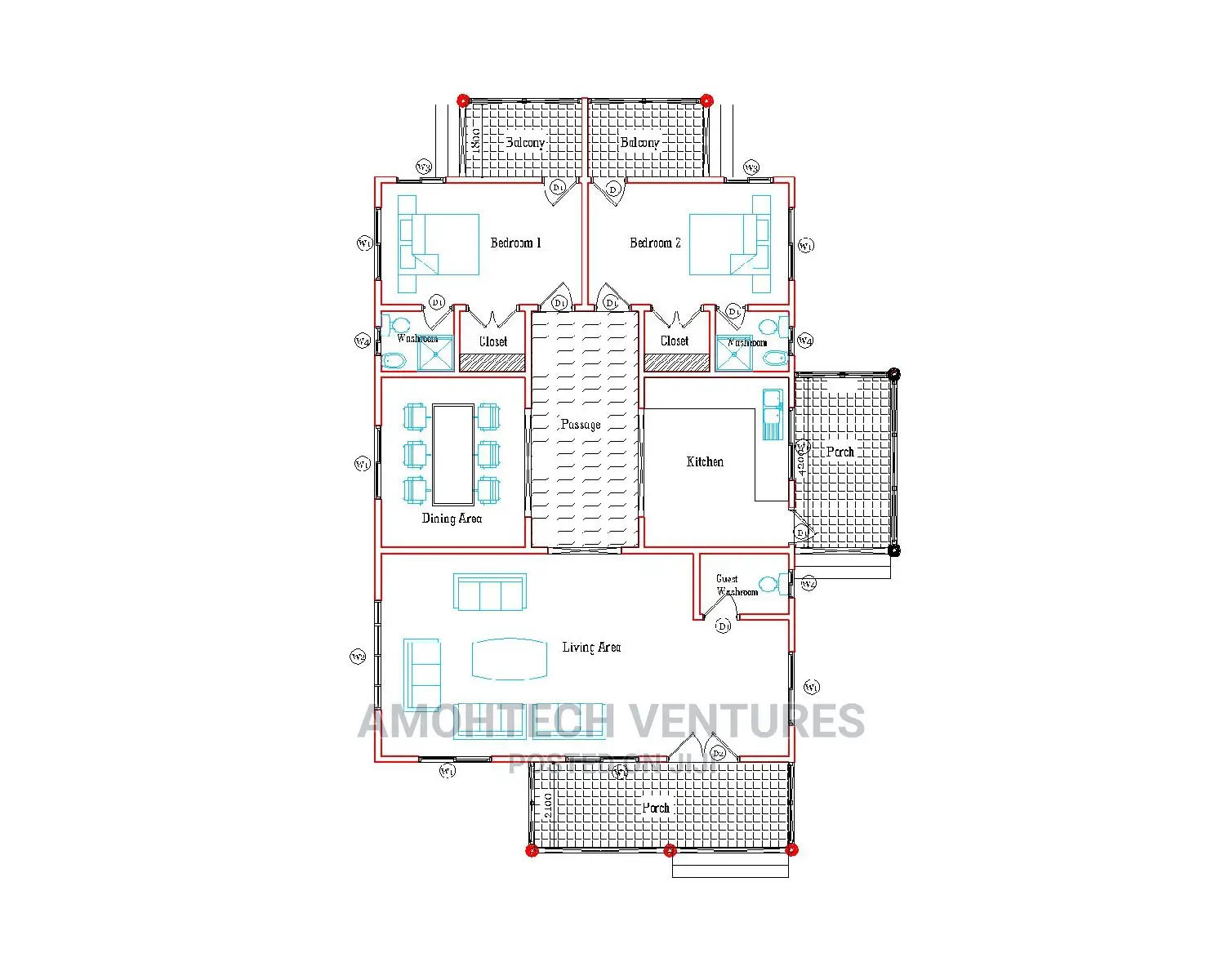 2 BEDROOM MODERN BUILDING 62 X 43 Feet