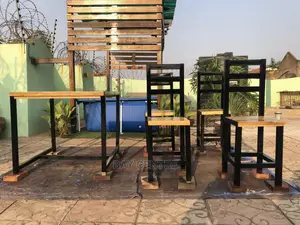 Rustic Metal Legs Wooden Top Table And Chairs