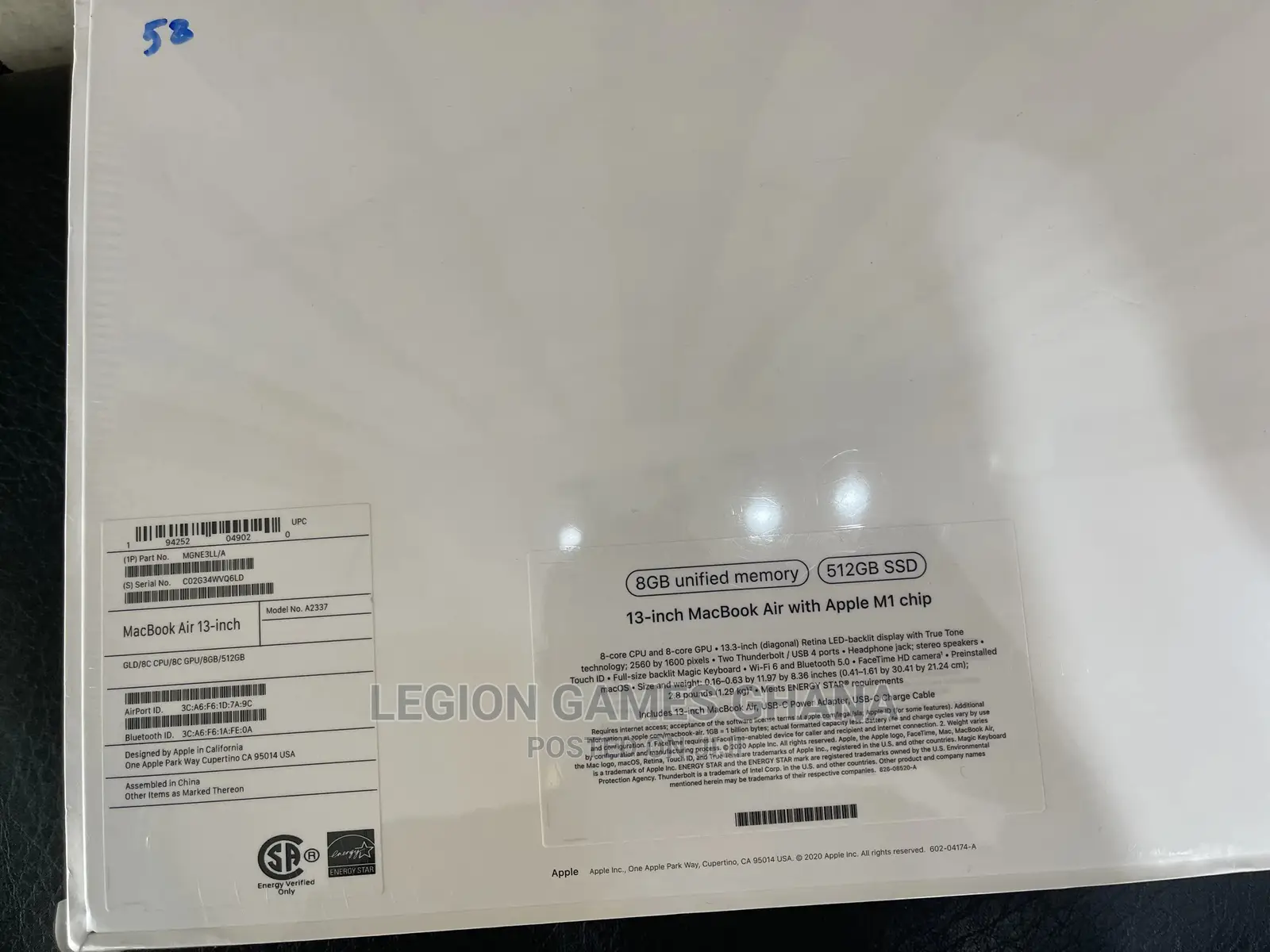 New Laptop Apple MacBook Air 2020 M1 8GB Apple M1 512GB