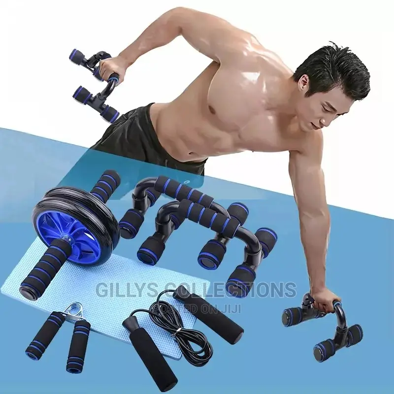 5 in 1 Push Up Stand Ab Roller Resistance Bands Equipment