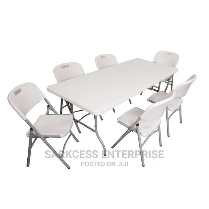 Plastic Outdoor Foldable Table With 6 Chairs - White