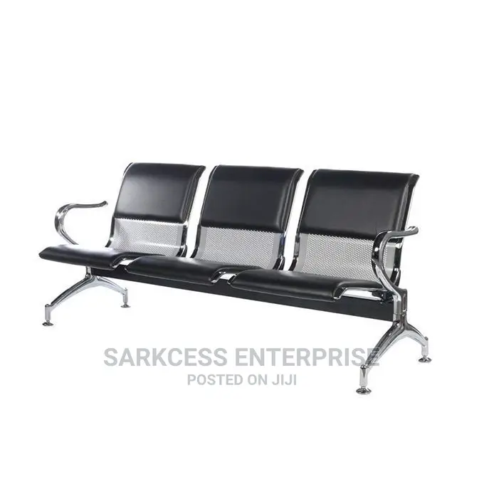 3 Seater Waiting Chair Leatherite - Black/Silver