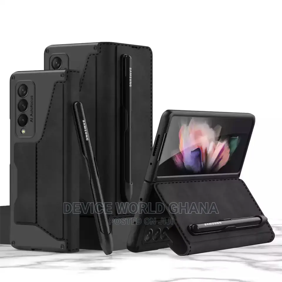 Samsung Z Fold 6 5 4 Leather Flip Case With Pen Slot