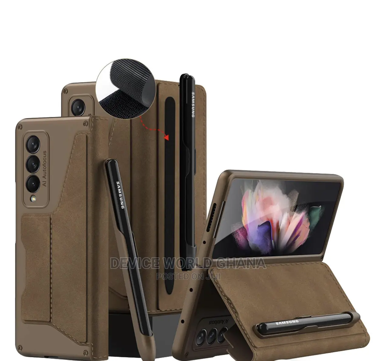 Samsung Z Fold 6 5 4 Leather Flip Case With Pen Slot