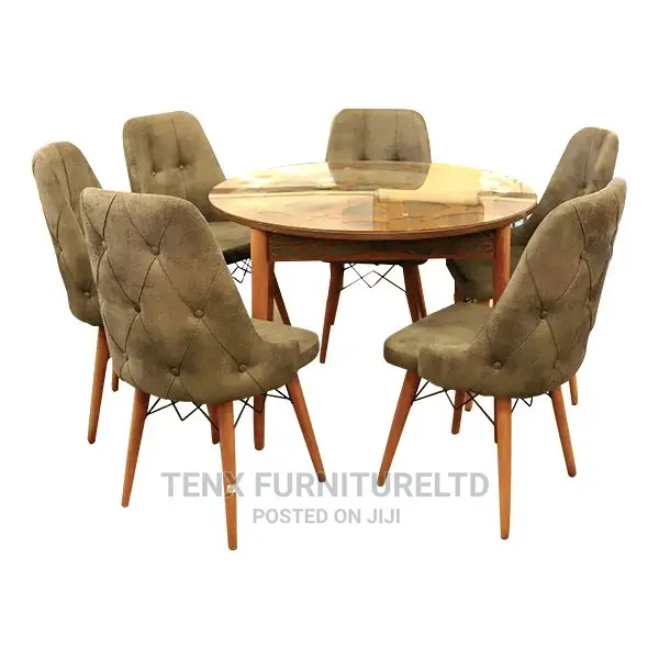 Dining Set 6seater With (Walnut Wooden Legs and Glass at End