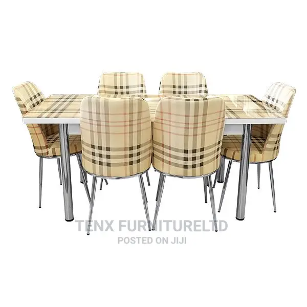 DINING SET 6 SEATER (Tempered Glass, Metal and Wood)