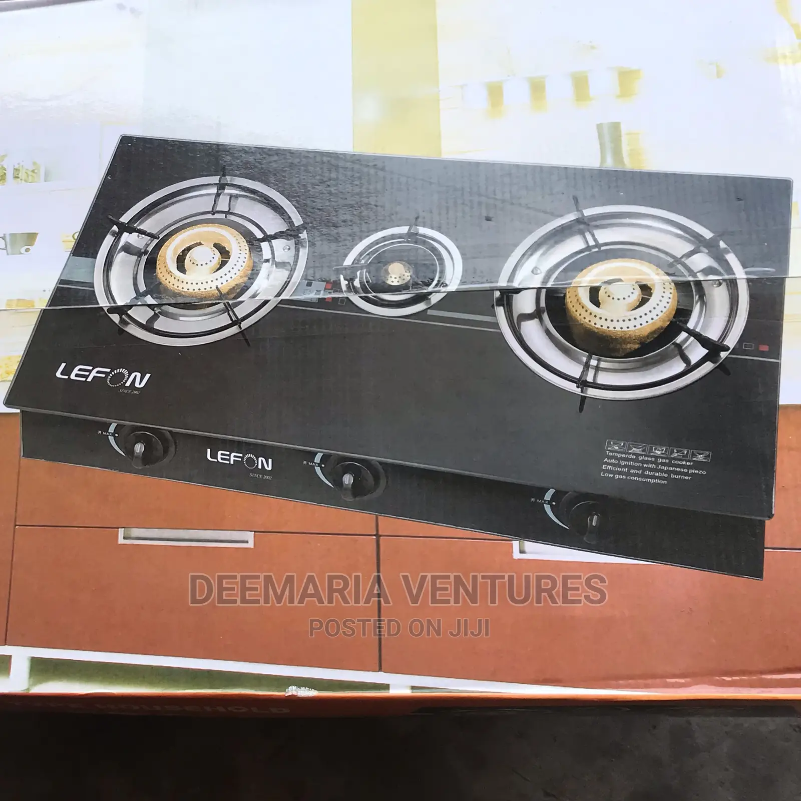 Lefon 3 Burners Auto Ignition Glass Gas Stove