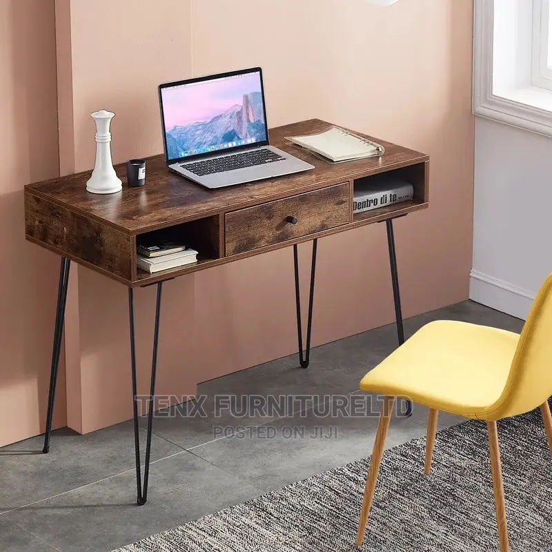 Computer Desk With Rustic Top and Metal Legs