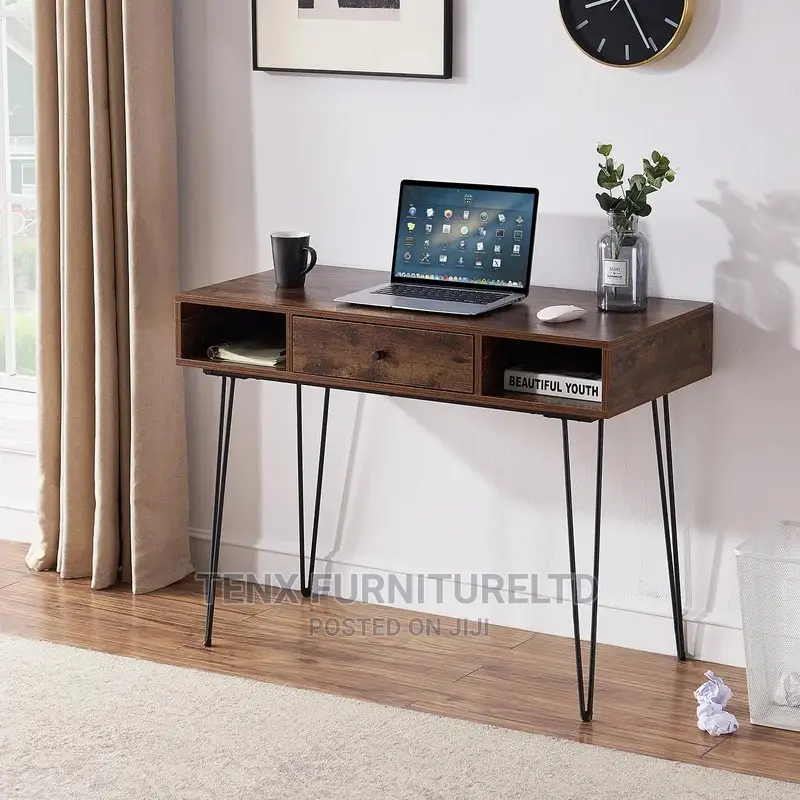 Computer Desk With Rustic Top and Metal Legs