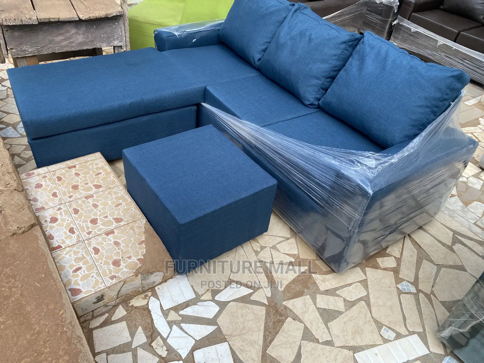 Turkish L Shaped Sofa. Blue Black . Free Delivery
